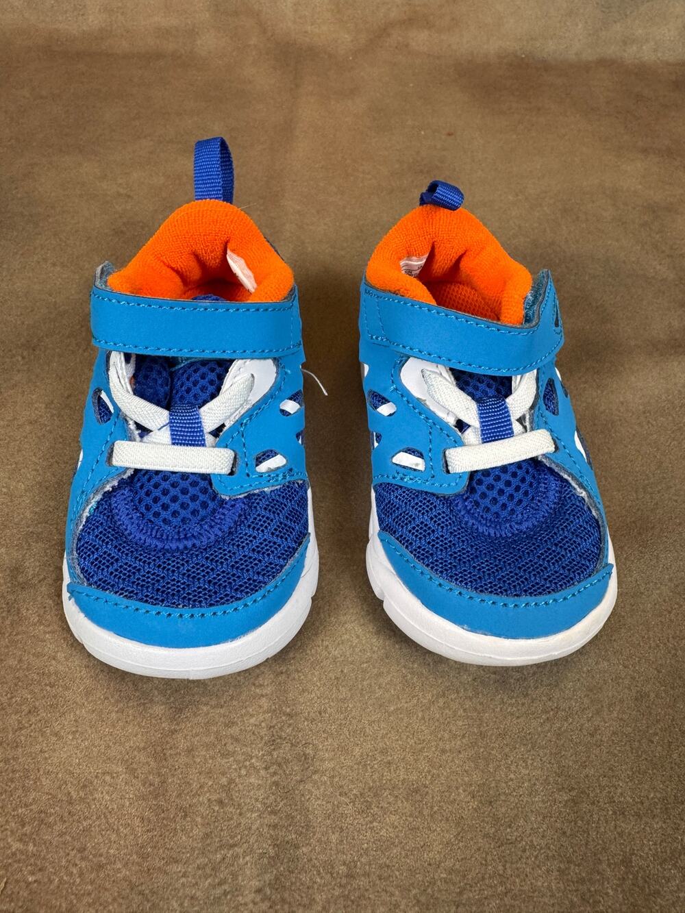 Nike Free Run Toddler Sneakers Blue Orange Size 4C Hook & Loop Shoes #1145